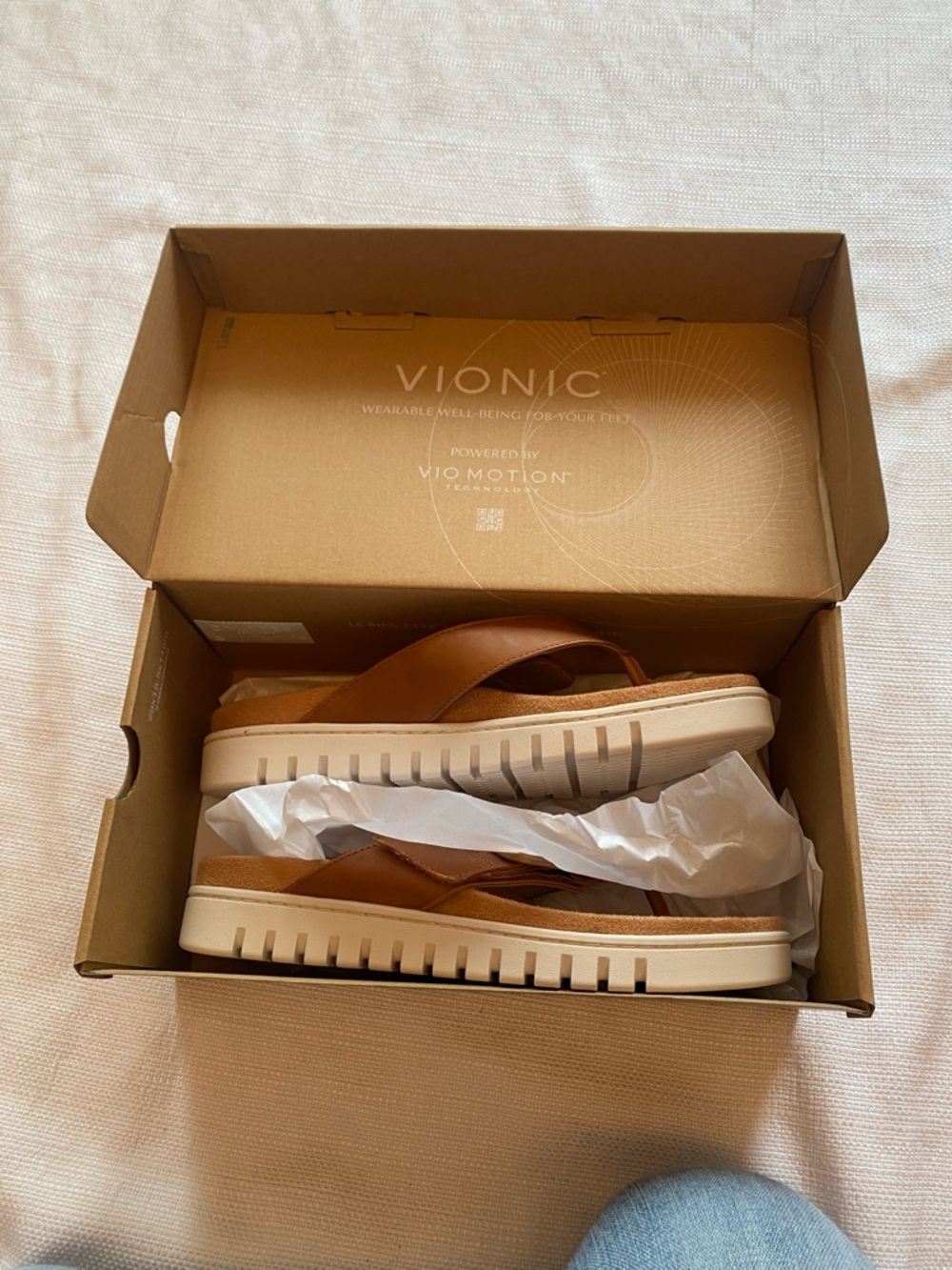 Vionic Uptown Marin Womens Platform Thong Orthopedic Sandal Tan Leather NIB 7.5M - Picture 11 of 11